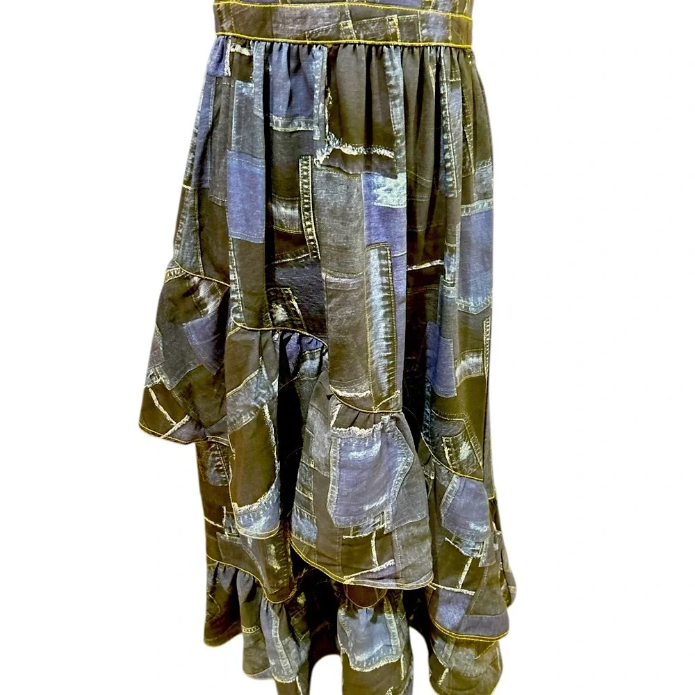 Cinq à Sept Jordyn Navy blue Patchwork tiered ruffle Midi cocktail Dress size 6 - Picture 9 of 16